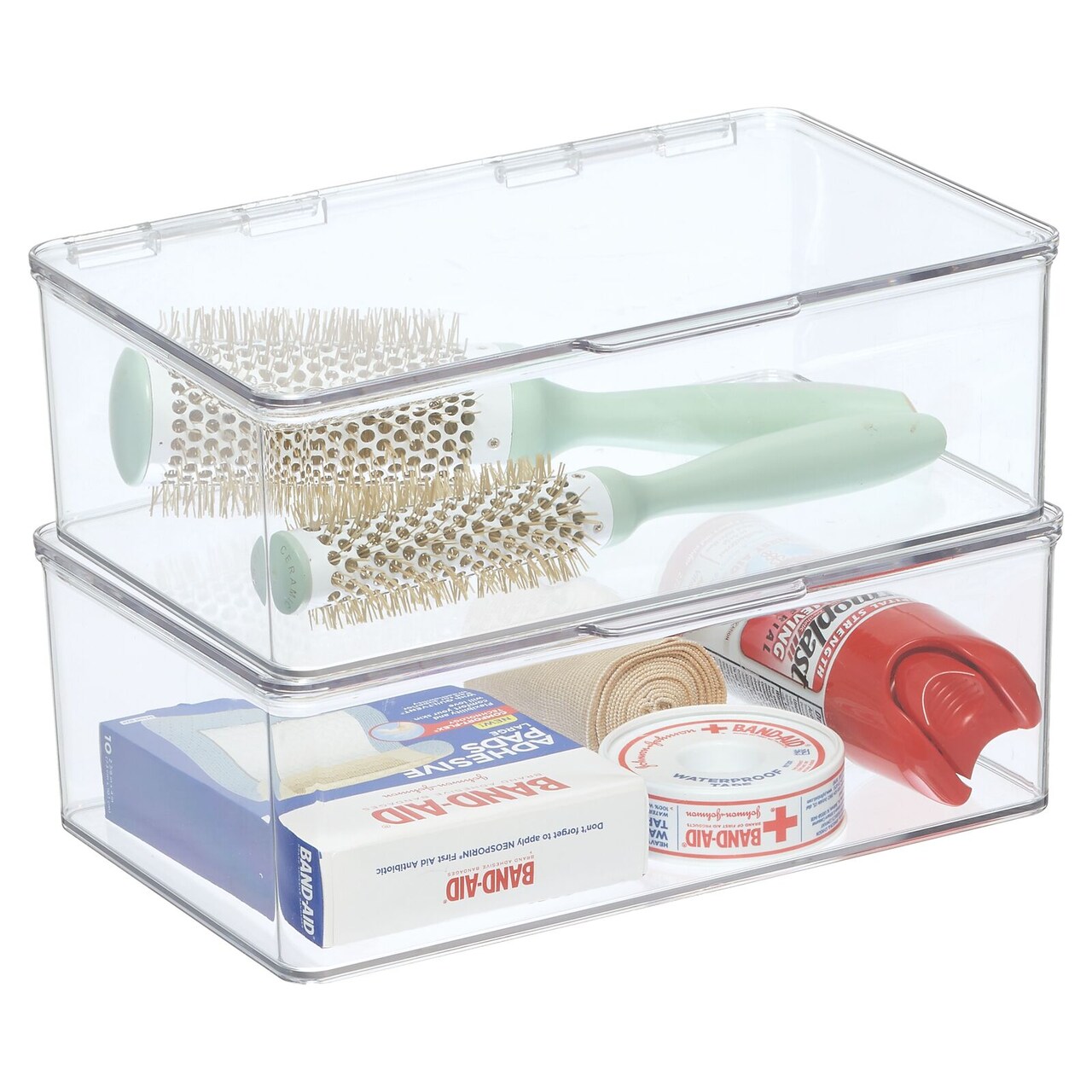 mDesign Stackable Plastic Bathroom Organizer Box with Lid, 2 Pack